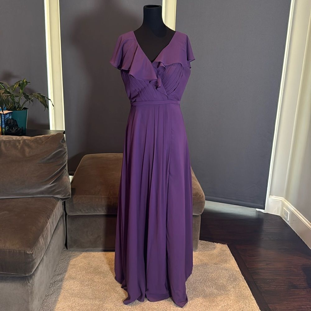 Women’s Purple Flutter Sleeve Full Length Bridesmaid Dress Corset Back Size 10